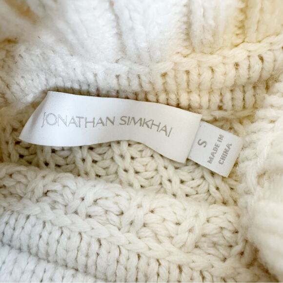 Jonathan Simkhai Aubrey Cable Knit Cold‑Shoulder Sweater Ivory Cream Turtleneck - Picture 13 of 15